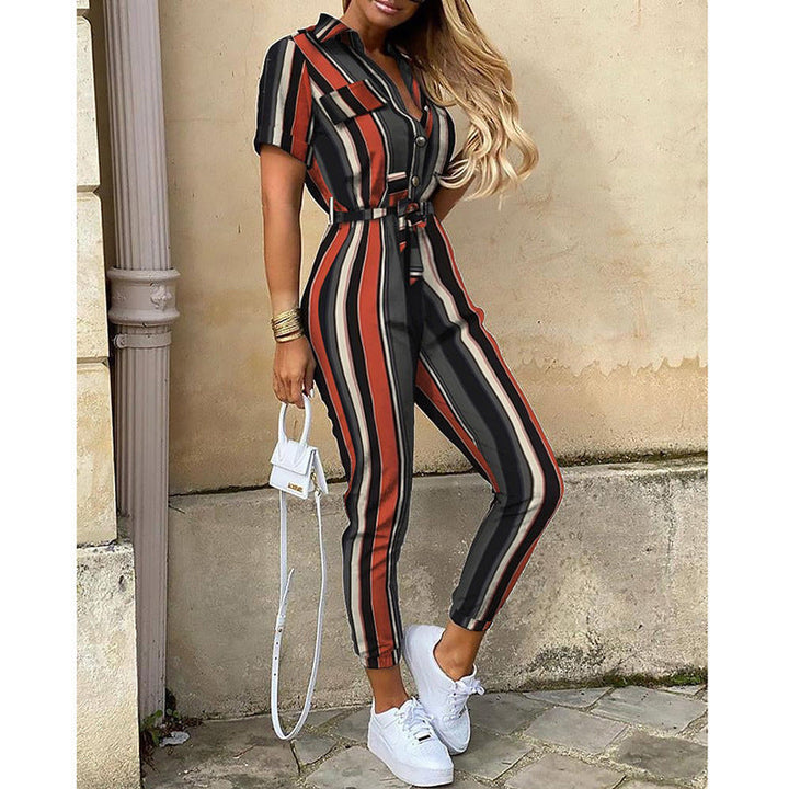 Damer Elegant Utility-jumpsuit med knapplist och midjeslipsbar bälte Mirla-Eva Jonsson