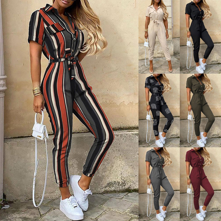 Damer Elegant Utility-jumpsuit med knapplist och midjeslipsbar bälte Mirla-Eva Jonsson