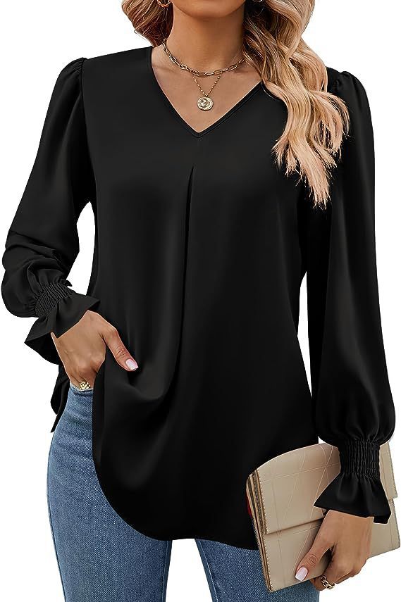 Damer Elegant V-hals Blus med Puffärmar Mirla-Eva Jonsson