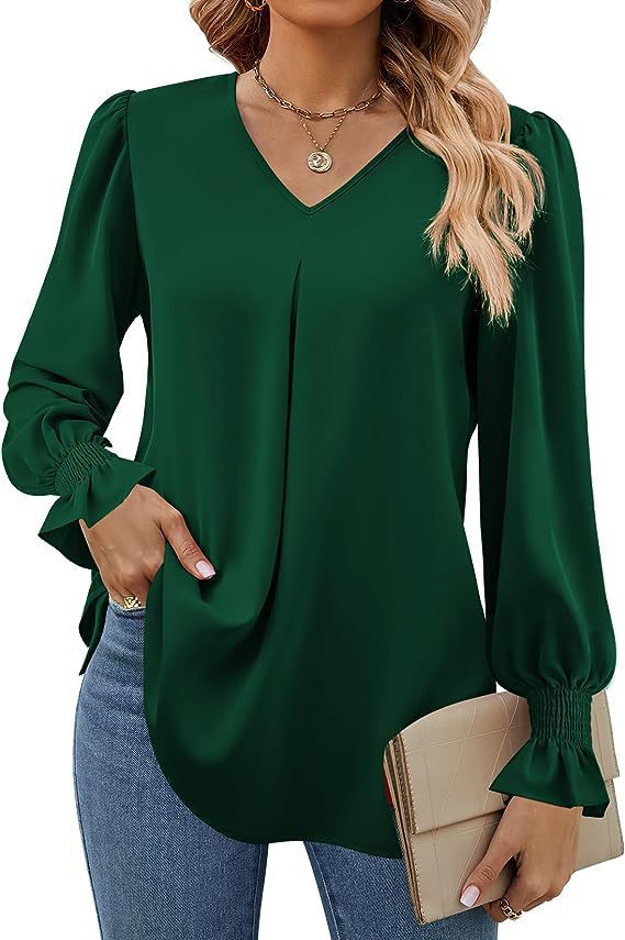 Damer Elegant V-hals Blus med Puffärmar Mirla-Eva Jonsson