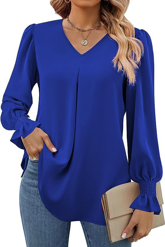 Damer Elegant V-hals Blus med Puffärmar Mirla-Eva Jonsson
