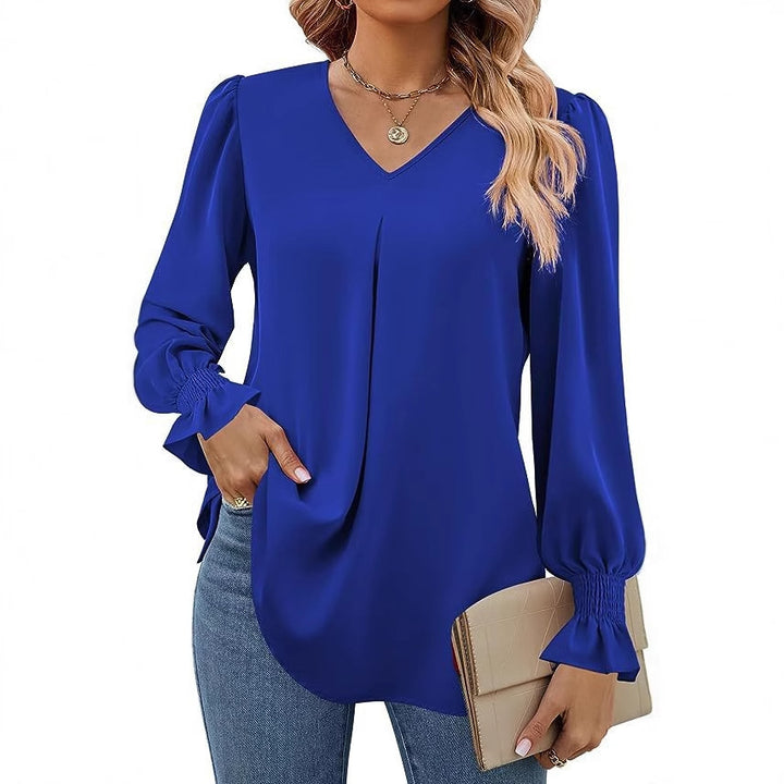 Damer Elegant V-hals Blus med Puffärmar Mirla-Eva Jonsson