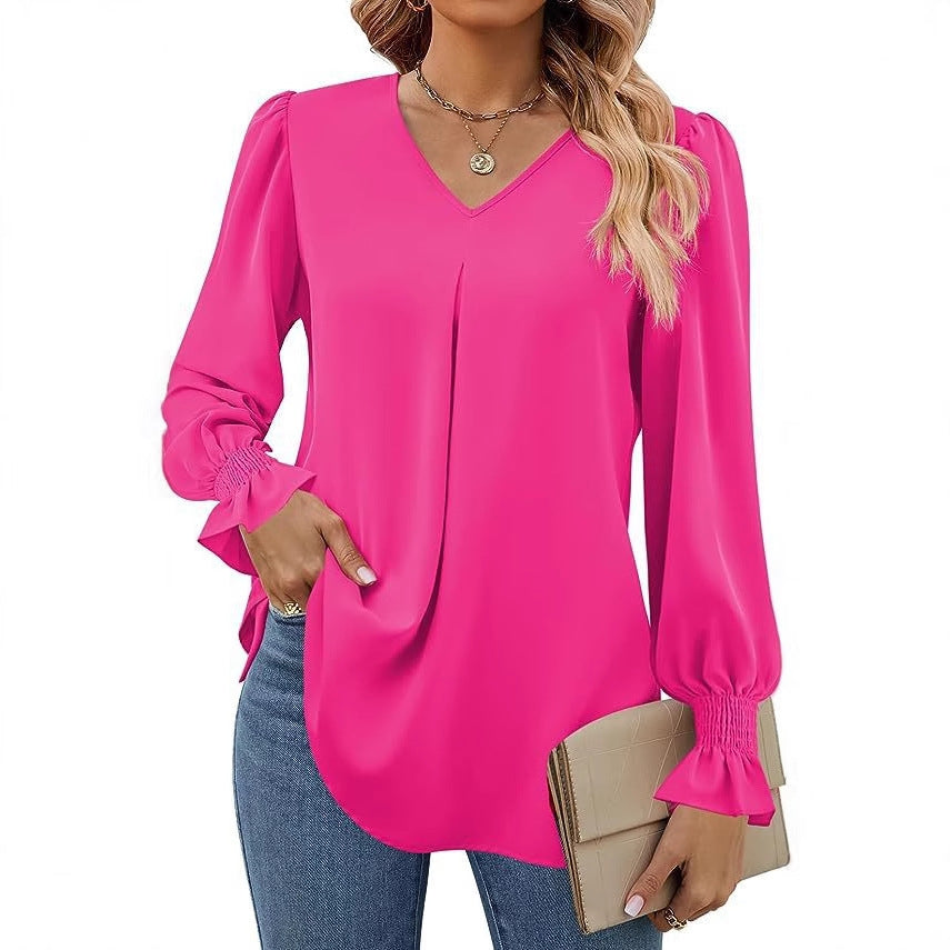 Damer Elegant V-hals Blus med Puffärmar Mirla-Eva Jonsson