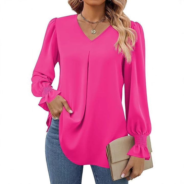 Damer Elegant V-hals Blus med Puffärmar Mirla-Eva Jonsson