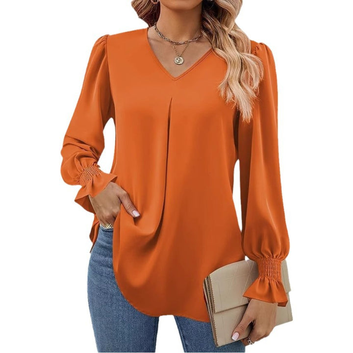 Damer Elegant V-hals Blus med Puffärmar Mirla-Eva Jonsson