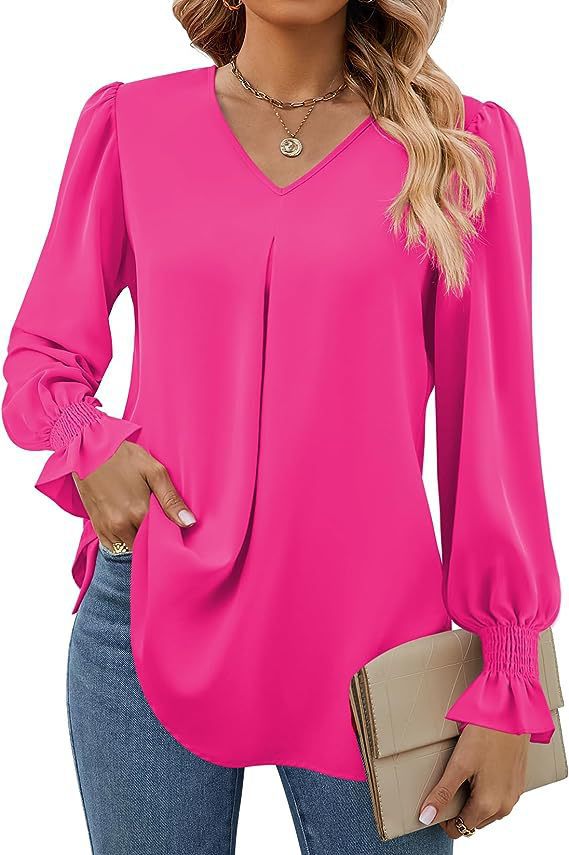 Damer Elegant V-hals Blus med Puffärmar Mirla-Eva Jonsson