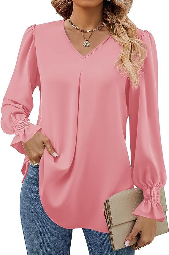 Damer Elegant V-hals Blus med Puffärmar Mirla-Eva Jonsson
