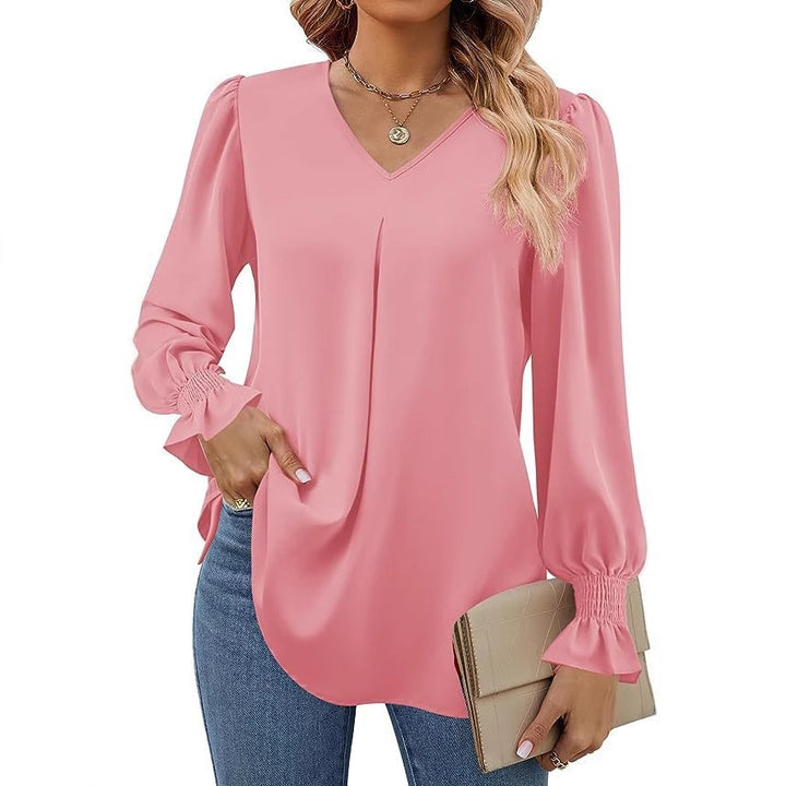 Damer Elegant V-hals Blus med Puffärmar Mirla-Eva Jonsson