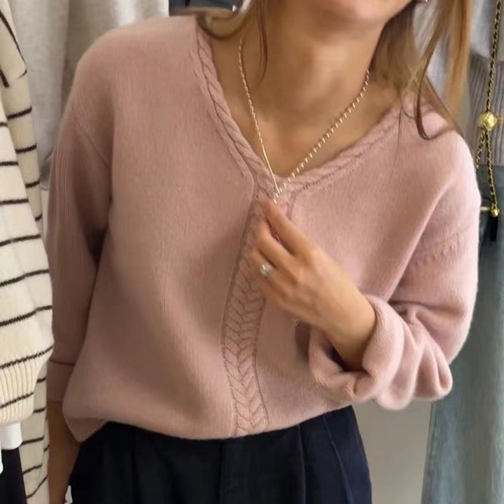 Damer Elegant V-hals Tröja med fint kabelmönster Mirla-Eva Jonsson