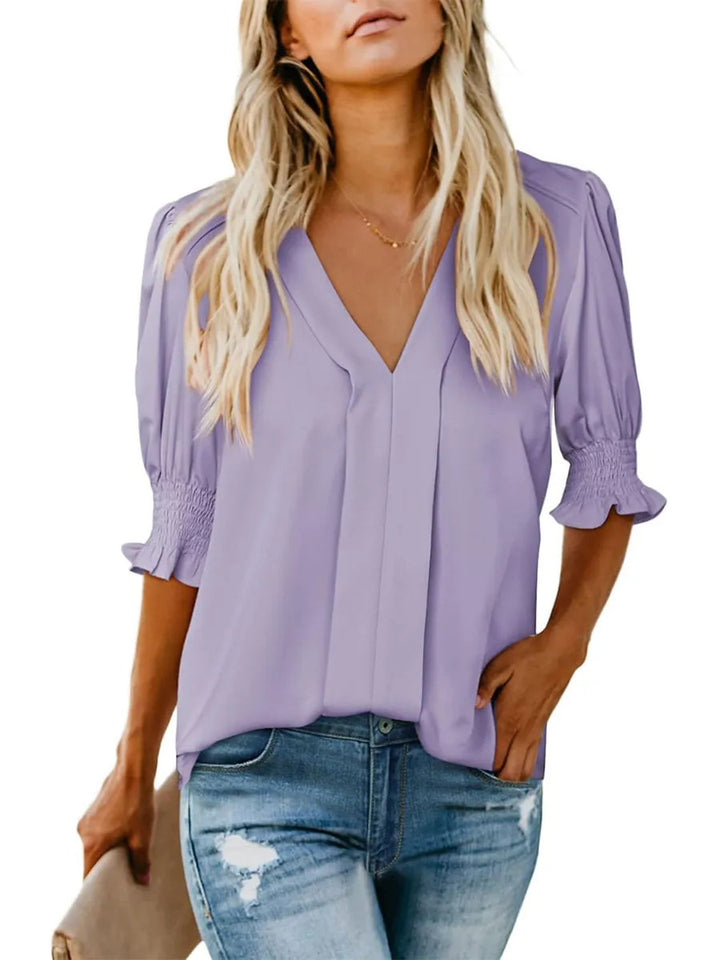 Damer Elegant V-ringad Blus med Volangärmar Mirla-Eva Jonsson