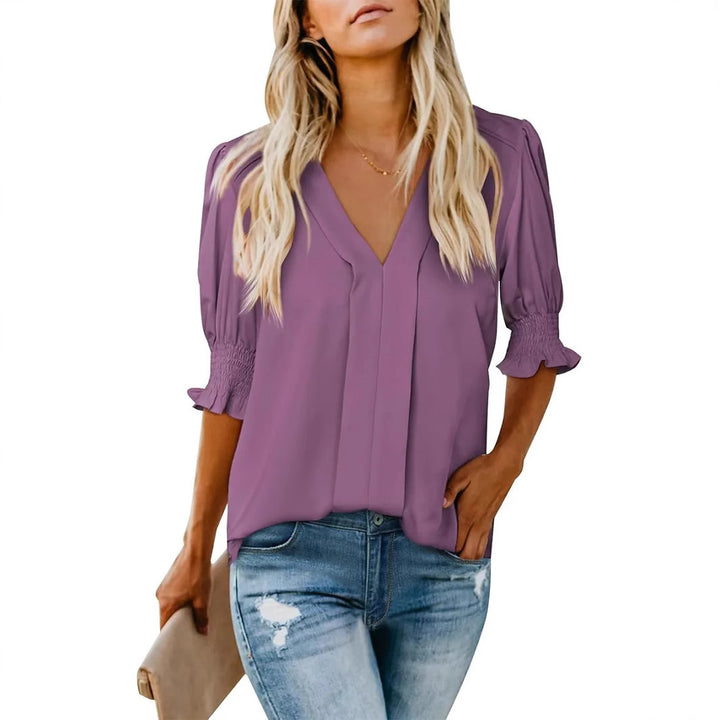 Damer Elegant V-ringad Blus med Volangärmar Mirla-Eva Jonsson