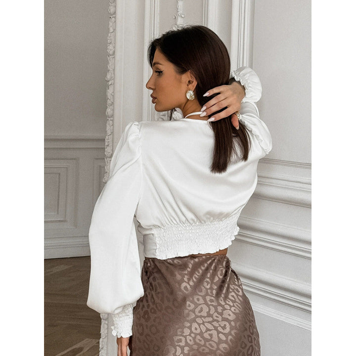 Damer Elegant V-ringad Tvist Blus med Volang Sömmar Eva Jonsson-Eva Jonsson