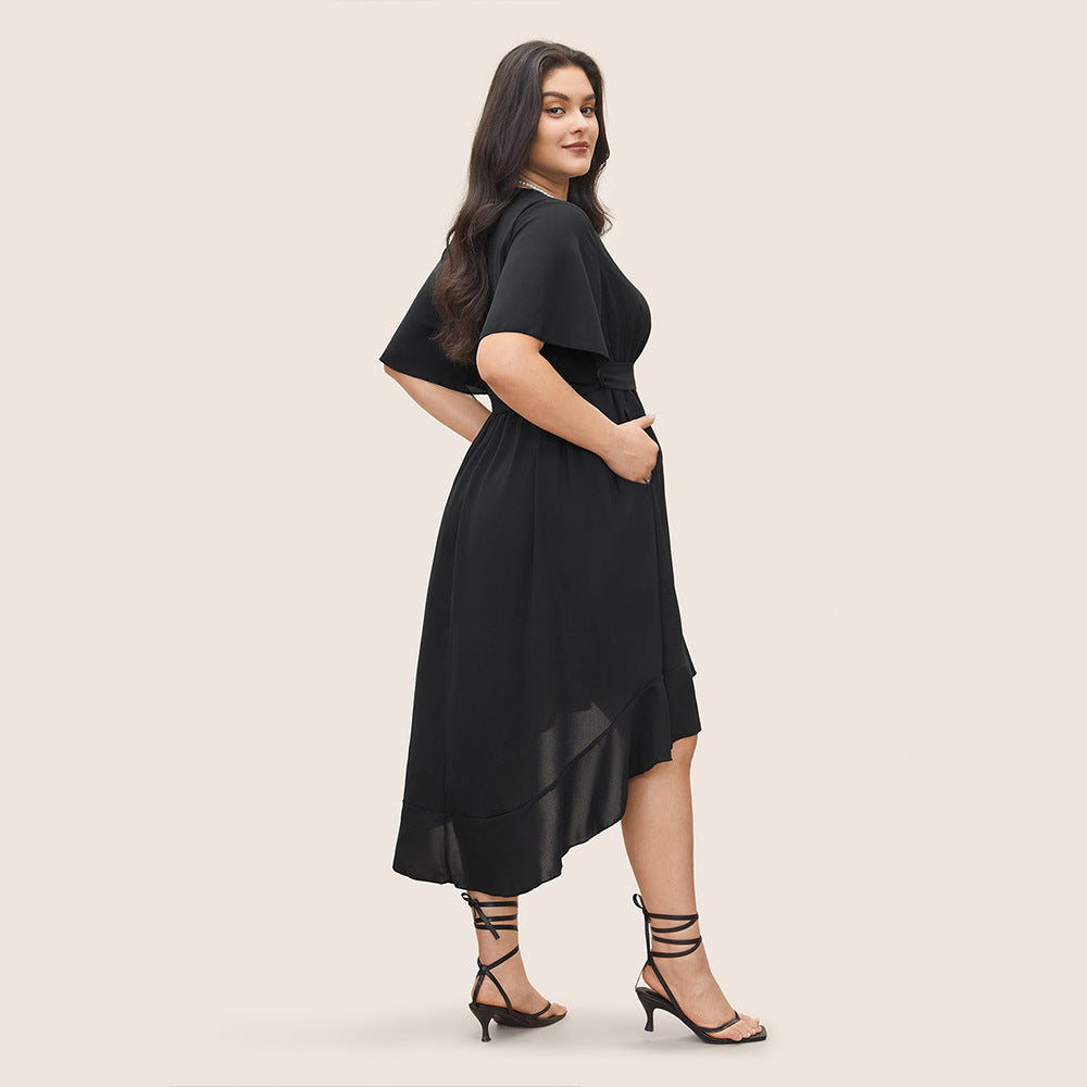 Damer Elegant Varm omslag klänning med asymmetrisk fåll och figursydd bälte Mirla-Eva Jonsson