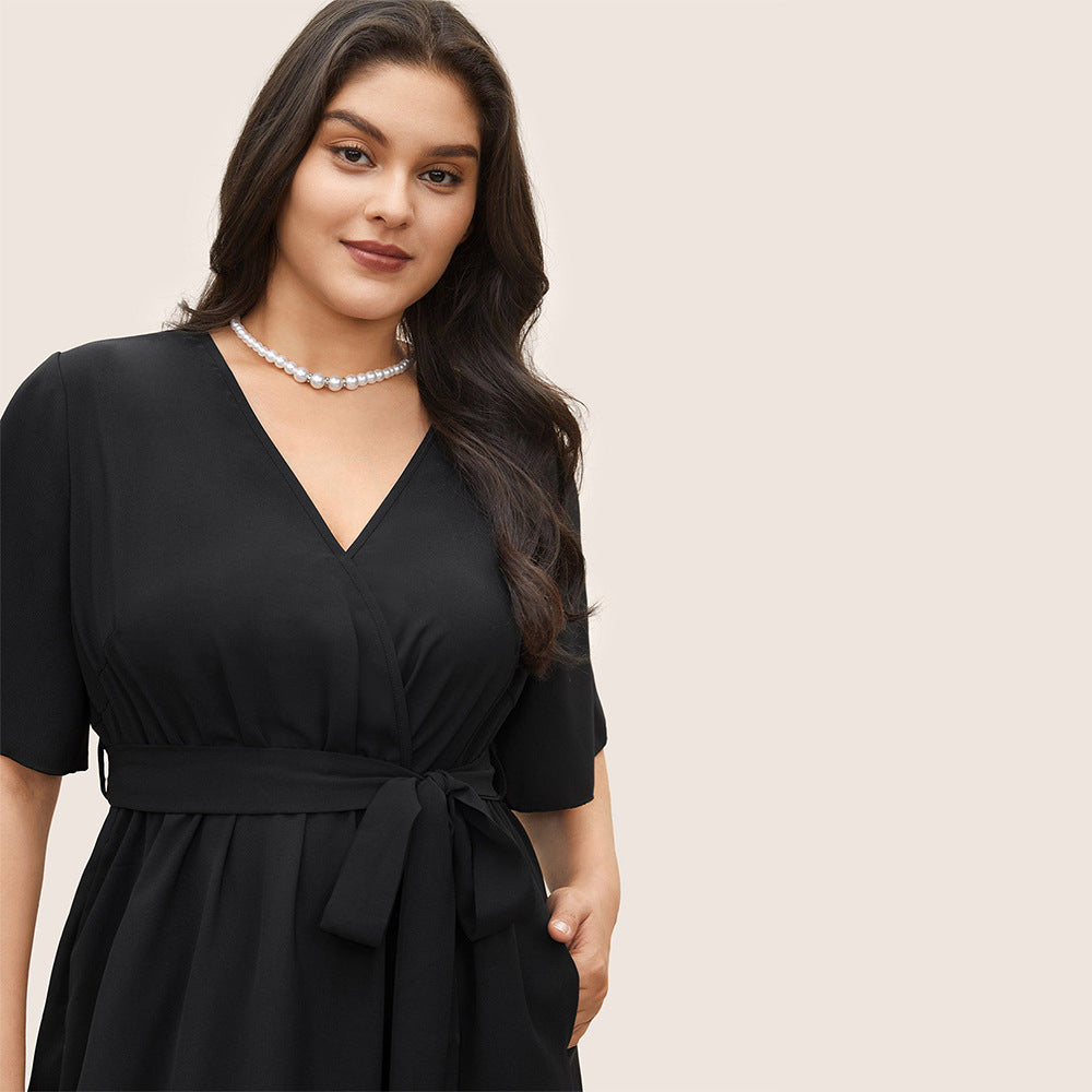 Damer Elegant Varm omslag klänning med asymmetrisk fåll och figursydd bälte Mirla-Eva Jonsson