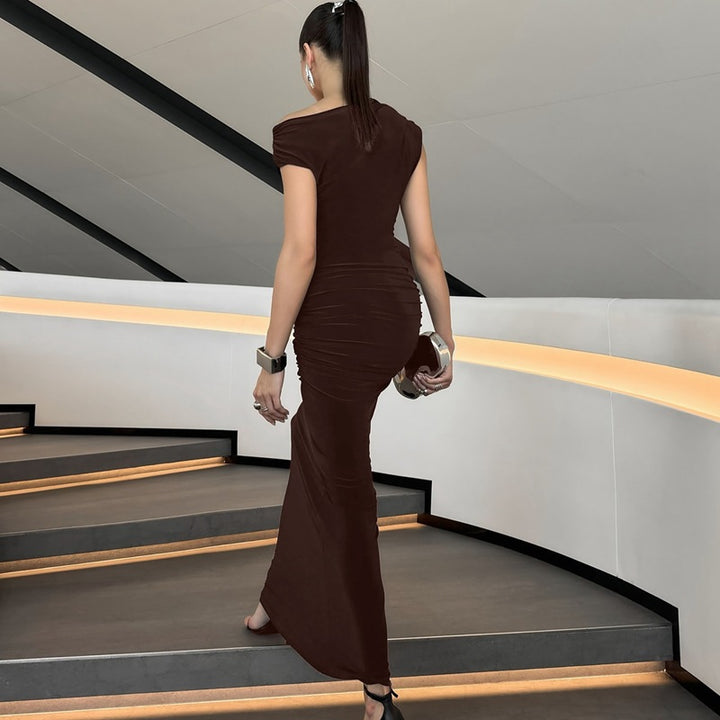 Damer Elegant Vik Maxi Klänning med asymmetrisk Axeldel Mirla-Eva Jonsson