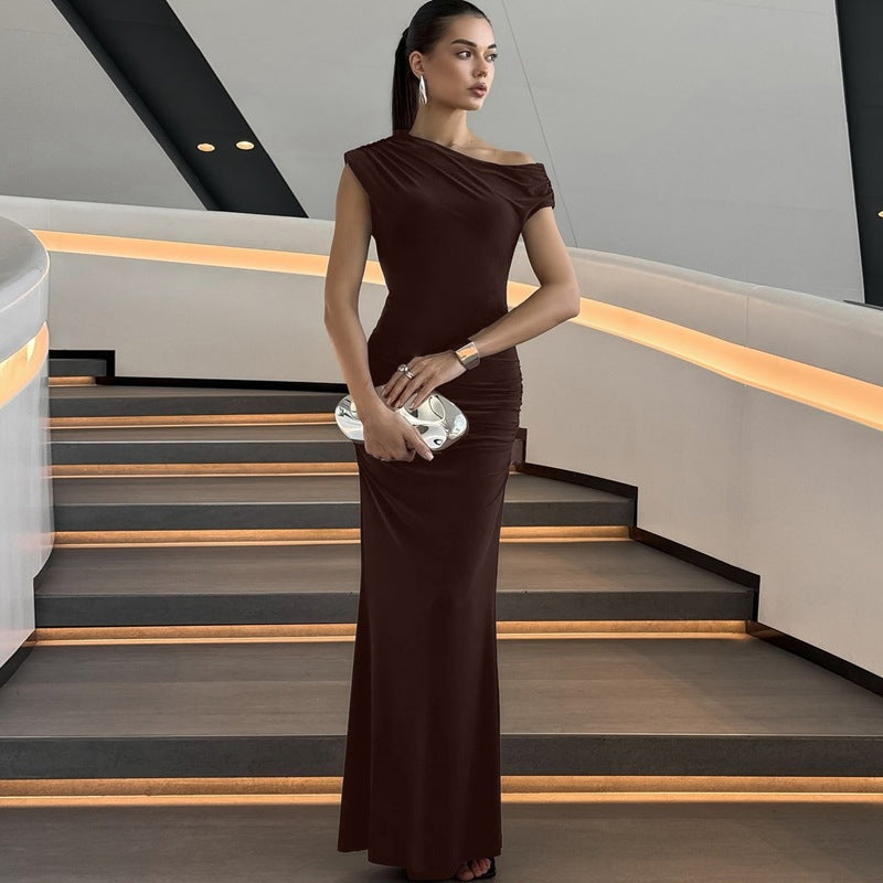 Damer Elegant Vik Maxi Klänning med asymmetrisk Axeldel Mirla-Eva Jonsson