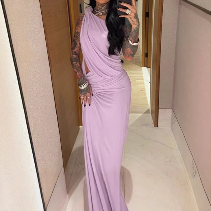 Damer Elegant Wickeldress med asymmetrisk snitt och volangdetaljer Mirla-Eva Jonsson