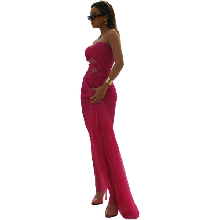 Damer Elegant Wickeldress med transparenta stoffdetaljer och raffinerad skärning Mirla-Eva Jonsson