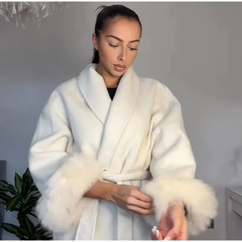 Damer Elegant Wickeljacka med teddyullsärmar Mirla-Eva Jonsson