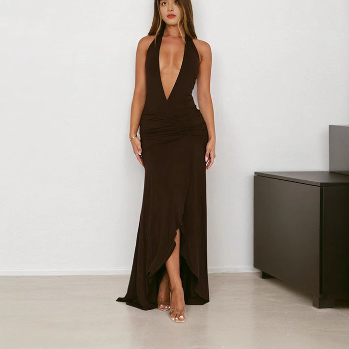 Damer Elegant Wickelkleid med djup V-ringning och asymmetrisk fåll Eva Jonsson-Eva Jonsson