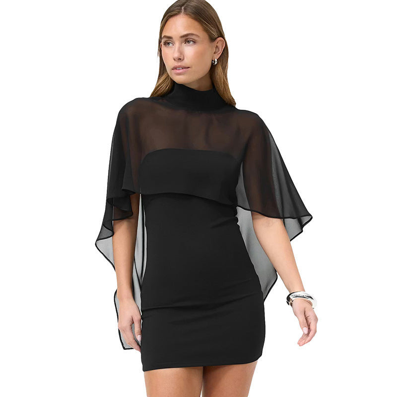 Damer Elegant Wrap Blouse med transparent huva och asymmetrisk fåll Mirla-Eva Jonsson