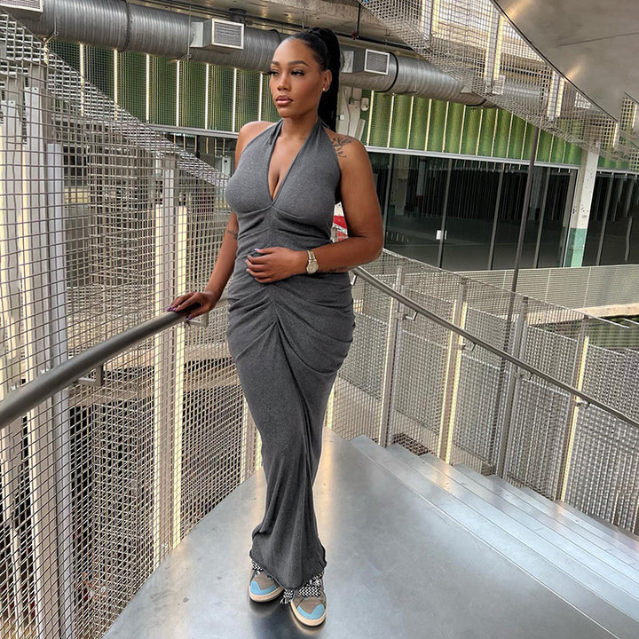 Damer Elegant Wrap Dress med djup V-ringning och rynkad design Mirla-Eva Jonsson