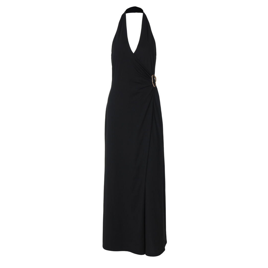 Damer Elegant Wrap Dress med smalt Halterdesign och dekorativ Ringdetalj Mirla-Eva Jonsson