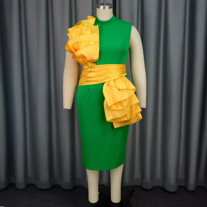 Damer Elegant Wrap Dress med voluminösa Ruffle-detaljer och glittrande midjeband Mirla-Eva Jonsson