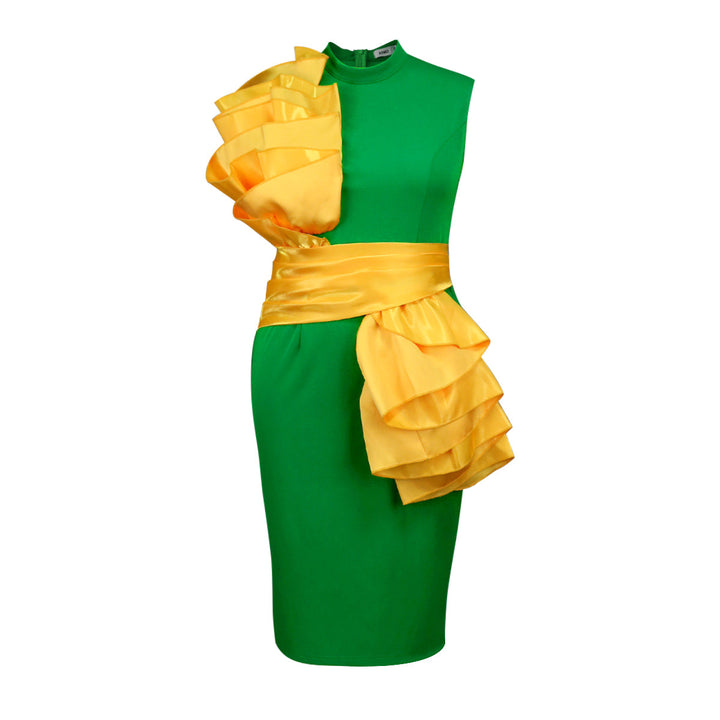 Damer Elegant Wrap Dress med voluminösa Ruffle-detaljer och glittrande midjeband Mirla-Eva Jonsson