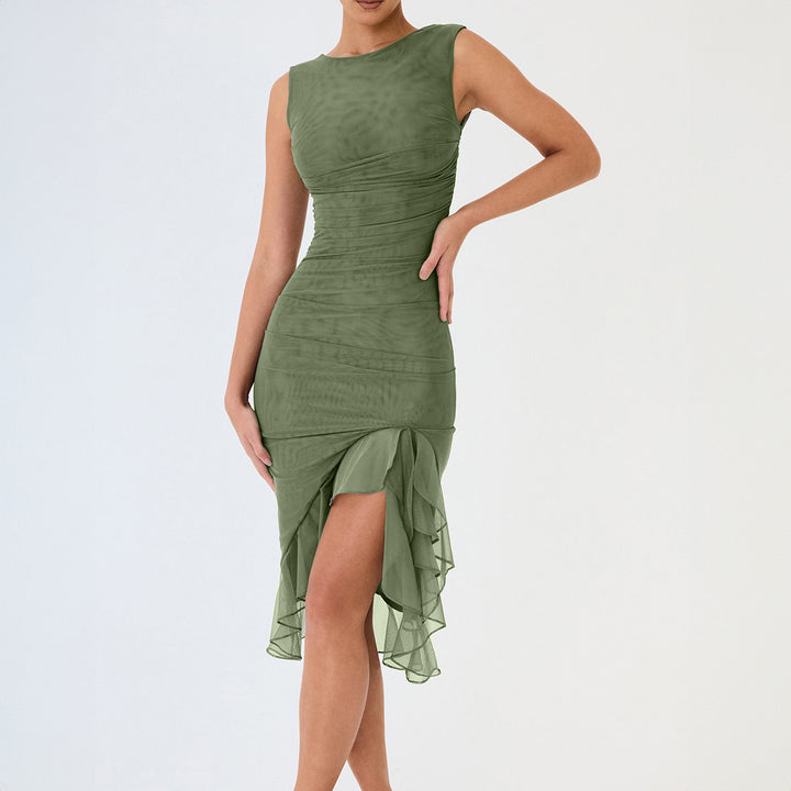 Damer Elegant Wrap Klänning med Asymmetrisk Kantar och Volangdetaljer Eva Jonsson-Eva Jonsson