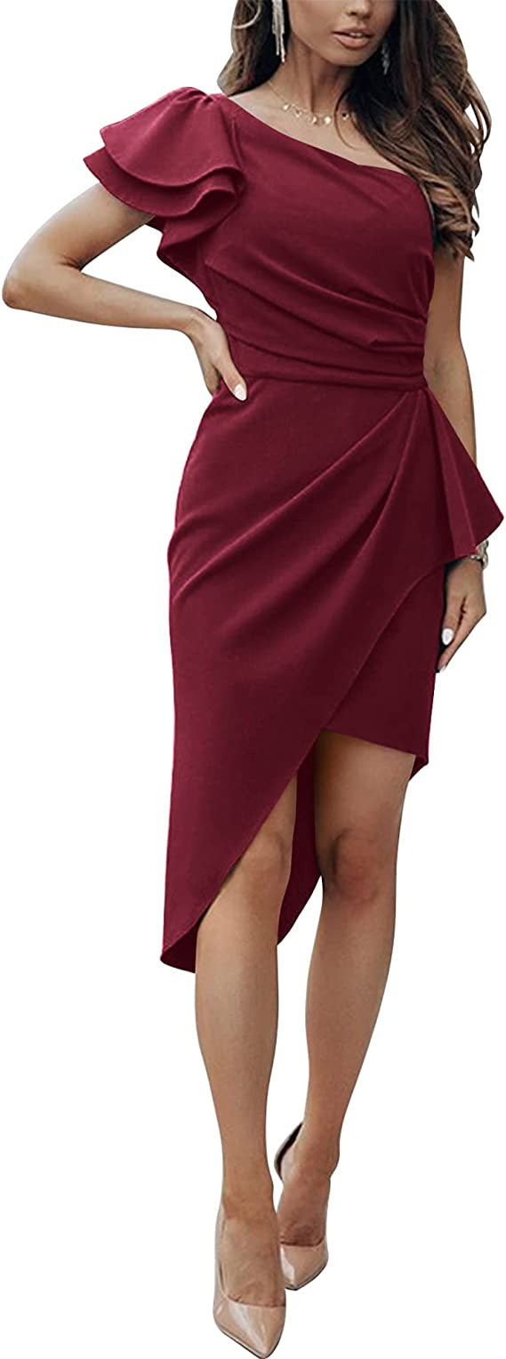 Damer Elegant Wrap Klänning med Asymmetrisk Söm och Volangdetaljer Mirla-Eva Jonsson