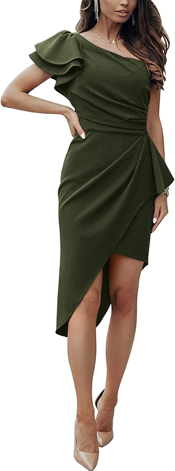Damer Elegant Wrap Klänning med Asymmetrisk Söm och Volangdetaljer Mirla-Eva Jonsson