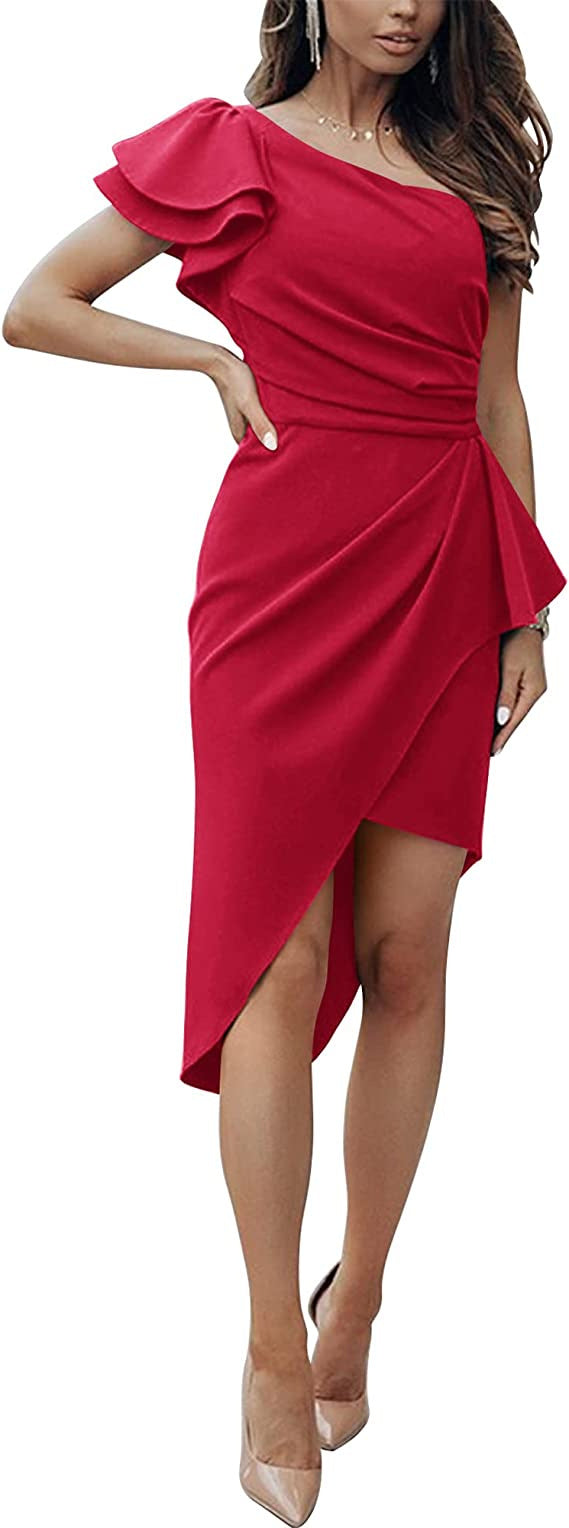Damer Elegant Wrap Klänning med Asymmetrisk Söm och Volangdetaljer Mirla-Eva Jonsson