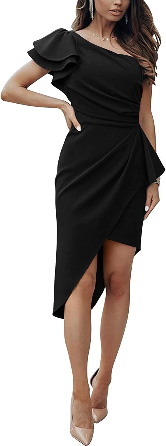 Damer Elegant Wrap Klänning med Asymmetrisk Söm och Volangdetaljer Mirla-Eva Jonsson