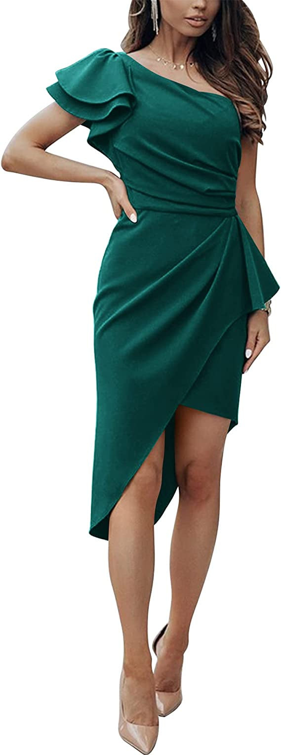 Damer Elegant Wrap Klänning med Asymmetrisk Söm och Volangdetaljer Mirla-Eva Jonsson