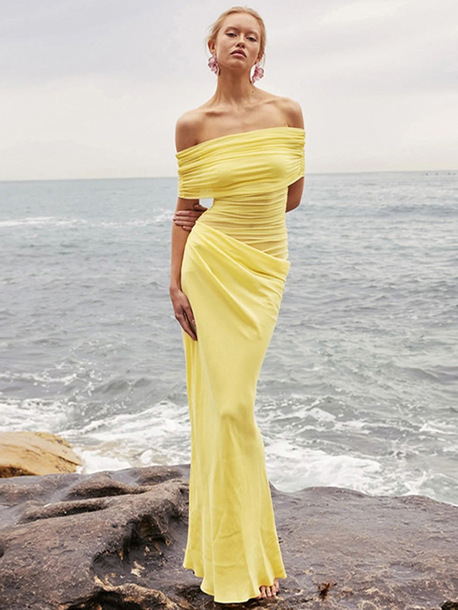 Damer Elegant Wrap Klänning med Off-Shoulder Design och Draperingseffekt Mirla-Eva Jonsson
