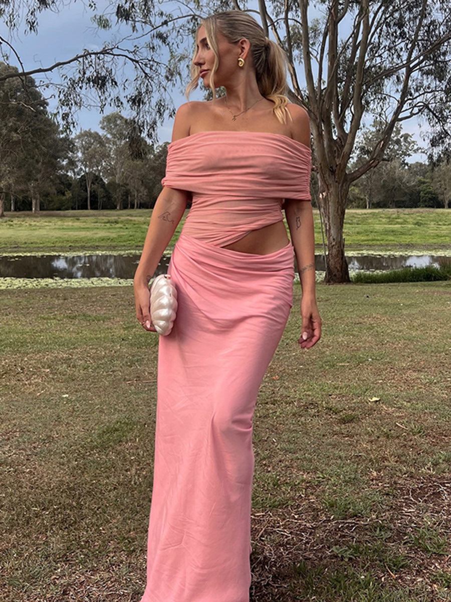 Damer Elegant Wrap Klänning med Off-Shoulder Design och Draperingseffekt Mirla-Eva Jonsson