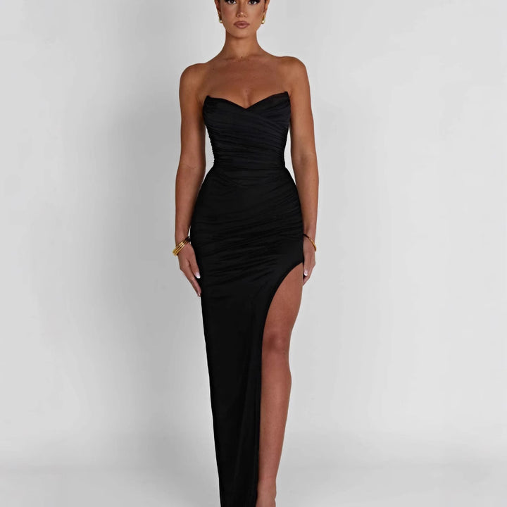 Damer Elegant Wrap Klänning med Off-Shoulder Design och Hög Slits Mirla-Eva Jonsson