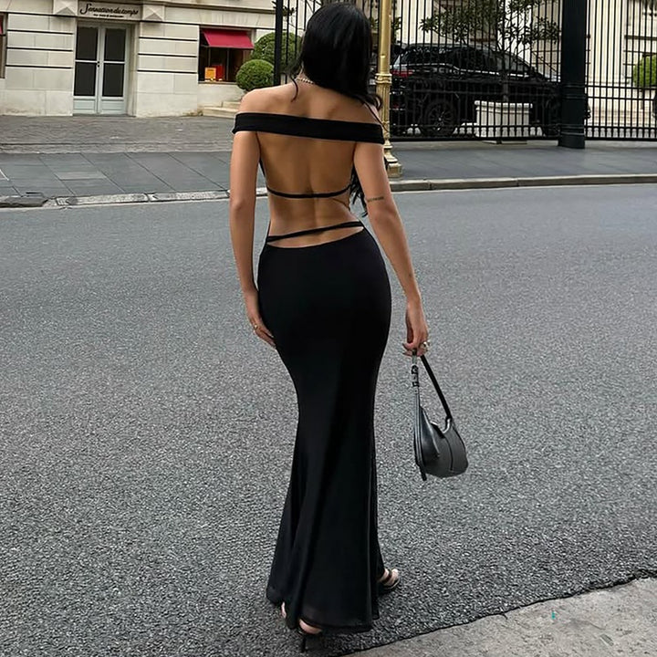 Damer Elegant Wrap Klänning med Off-Shoulder Design och Sprund Bak Mirla-Eva Jonsson