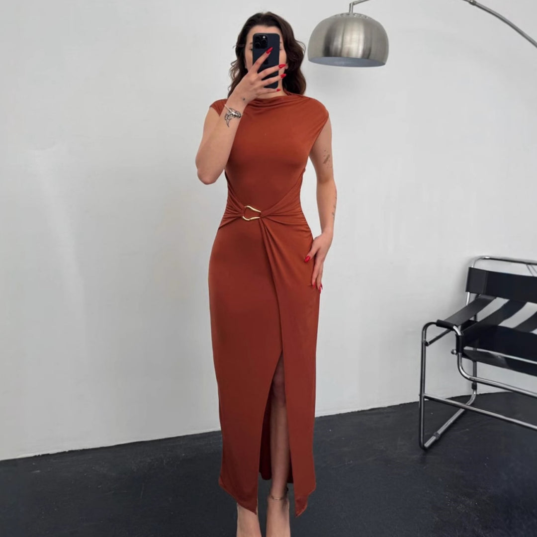 Damer Elegant Wrap Klänning med Sidoslits och Bälte Mirla-Eva Jonsson