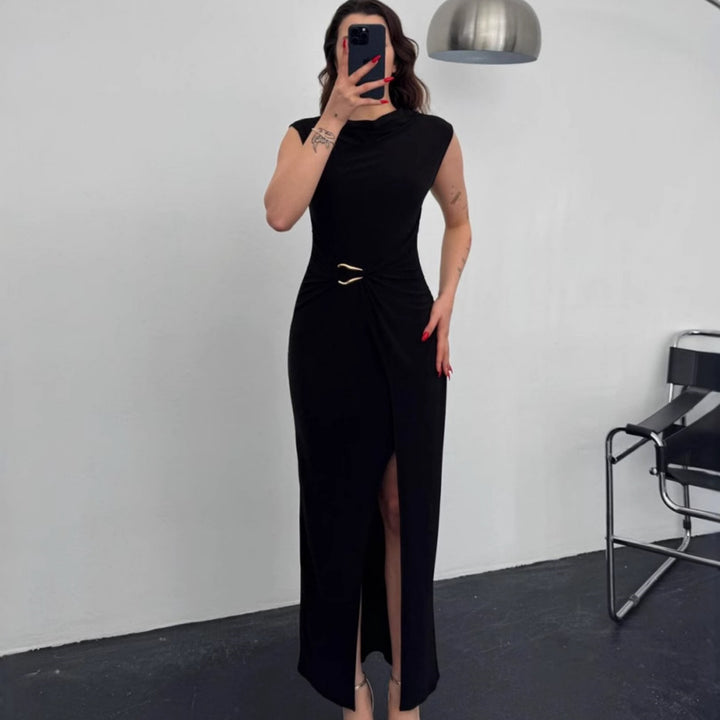 Damer Elegant Wrap Klänning med Sidoslits och Bälte Mirla-Eva Jonsson
