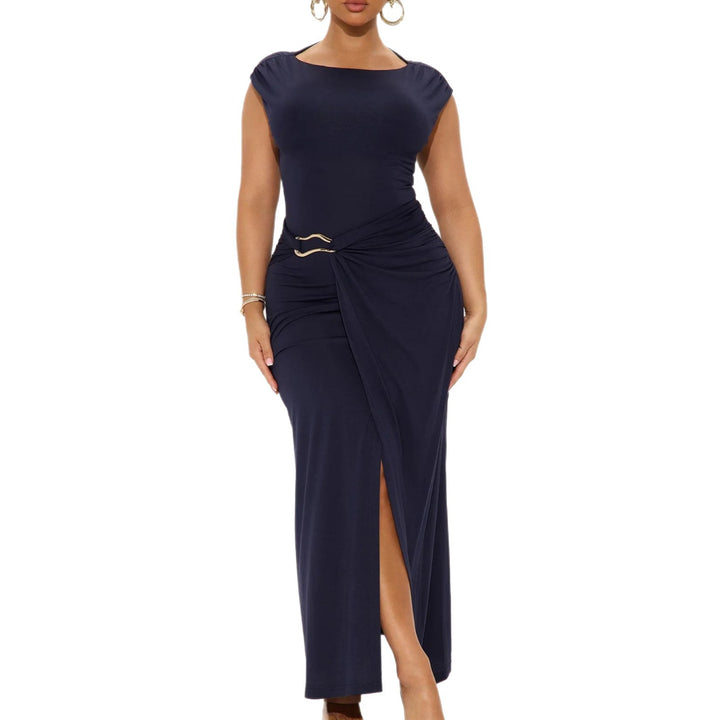 Damer Elegant Wrap Klänning med Sidoslits och Bälte Mirla-Eva Jonsson