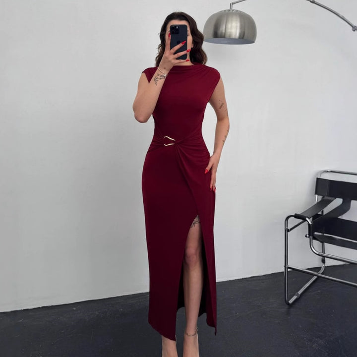 Damer Elegant Wrap Klänning med Sidoslits och Bälte Mirla-Eva Jonsson