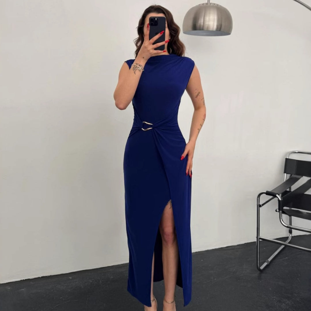 Damer Elegant Wrap Klänning med Sidoslits och Bälte Mirla-Eva Jonsson