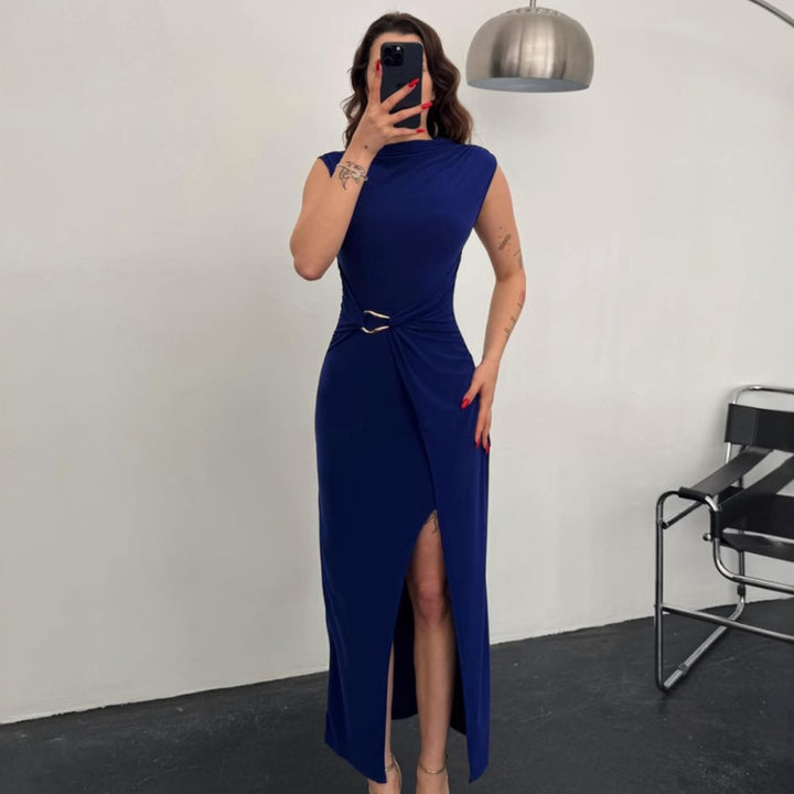 Damer Elegant Wrap Klänning med Sidoslits och Bälte Mirla-Eva Jonsson