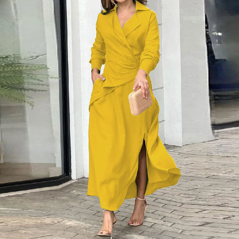 Damer Elegant Wrap Klänning med Skräddarsydd Kross och Långa Ärmar Mirla-Eva Jonsson