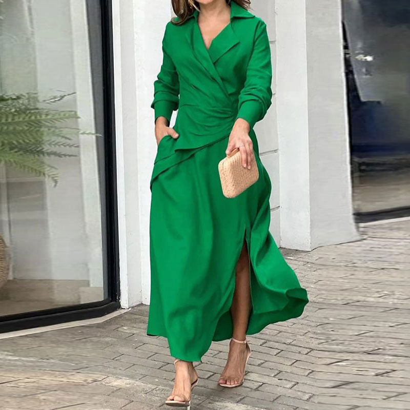 Damer Elegant Wrap Klänning med Skräddarsydd Kross och Långa Ärmar Mirla-Eva Jonsson