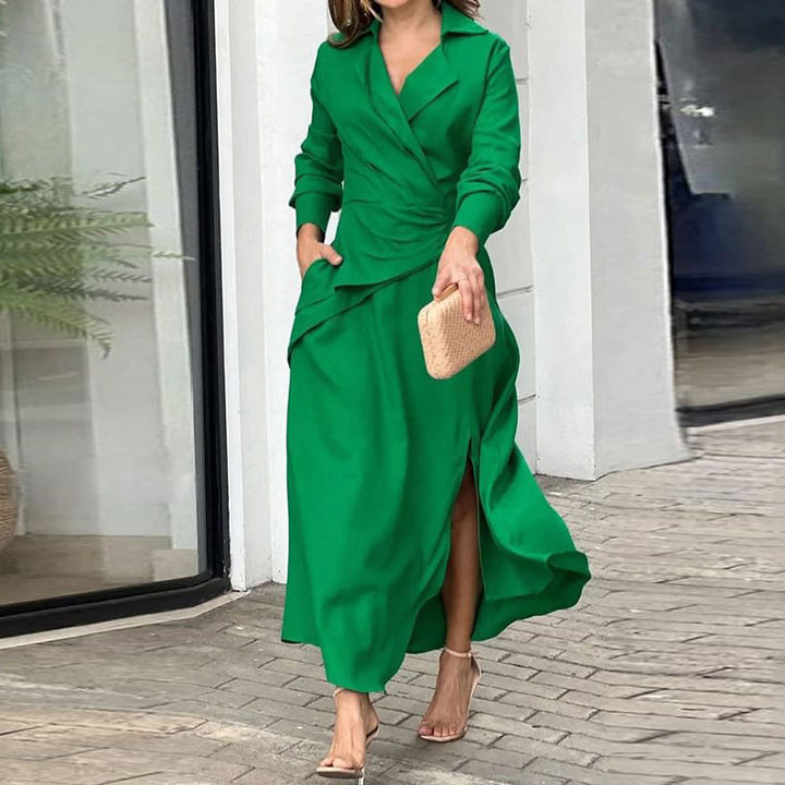 Damer Elegant Wrap Klänning med Skräddarsydd Kross och Långa Ärmar Mirla-Eva Jonsson