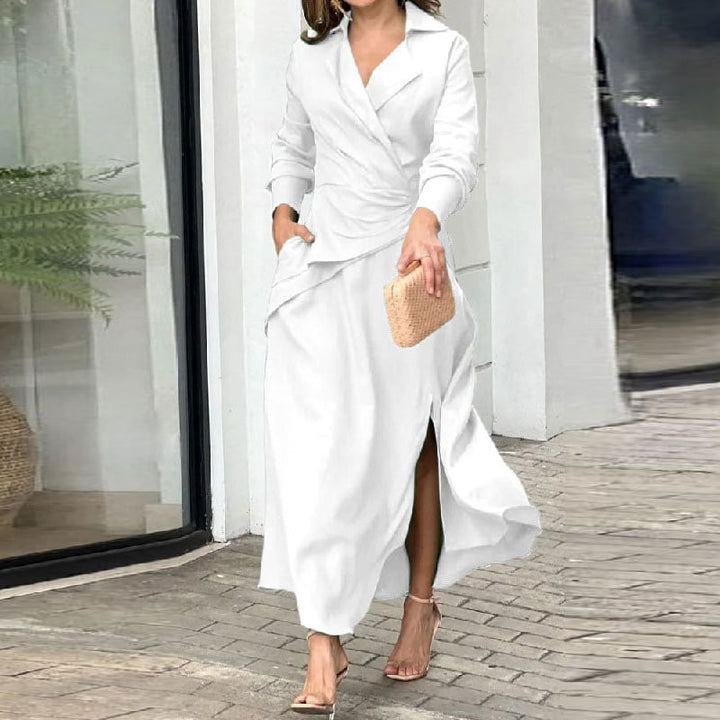 Damer Elegant Wrap Klänning med Skräddarsydd Kross och Långa Ärmar Mirla-Eva Jonsson