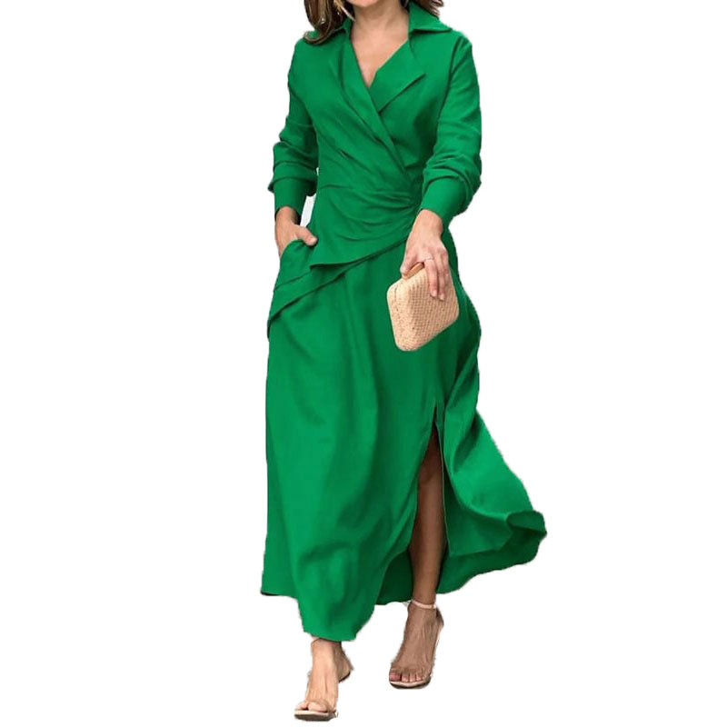 Damer Elegant Wrap Klänning med Skräddarsydd Kross och Långa Ärmar Mirla-Eva Jonsson